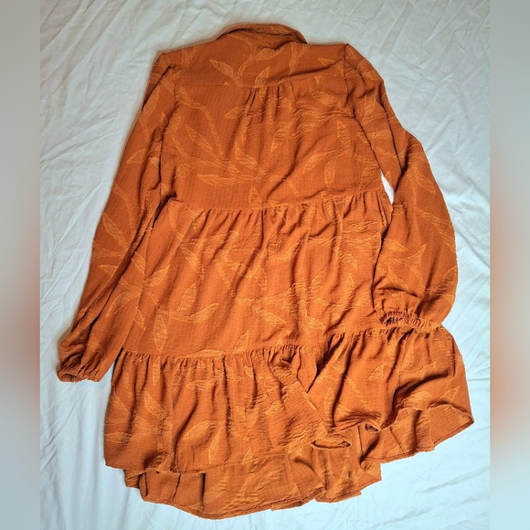 Umgee Rust Boho Babydoll Dress Medium Tiered Flowy Fall Boutique - Picture 9 of 9